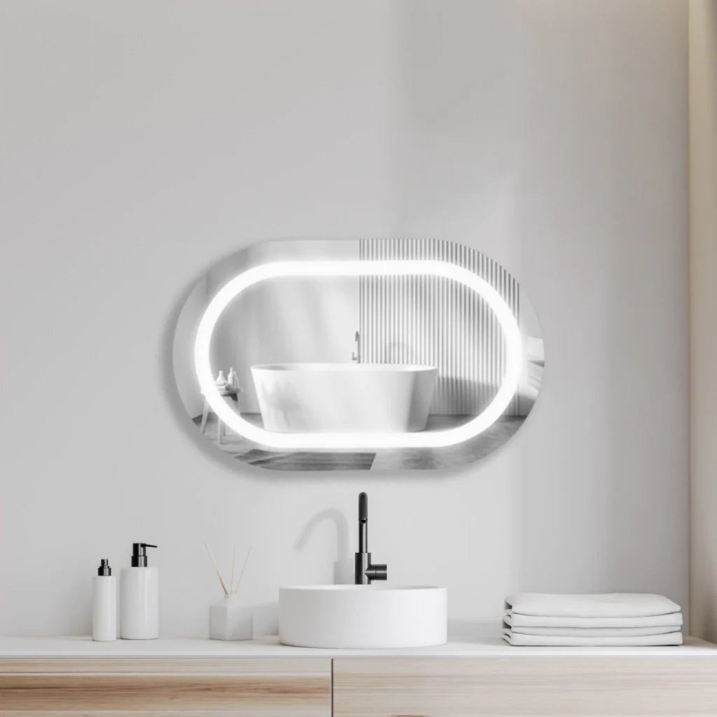 Miroir capsule en verre dépoli avec LED