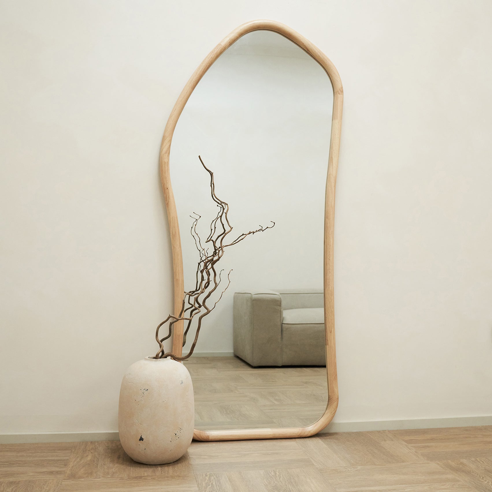 Aaliyah - Miroir Irrégulier Pleine Longueur en Bois Clair de Paulownia - 180 cm x 80 cm Center Kasa