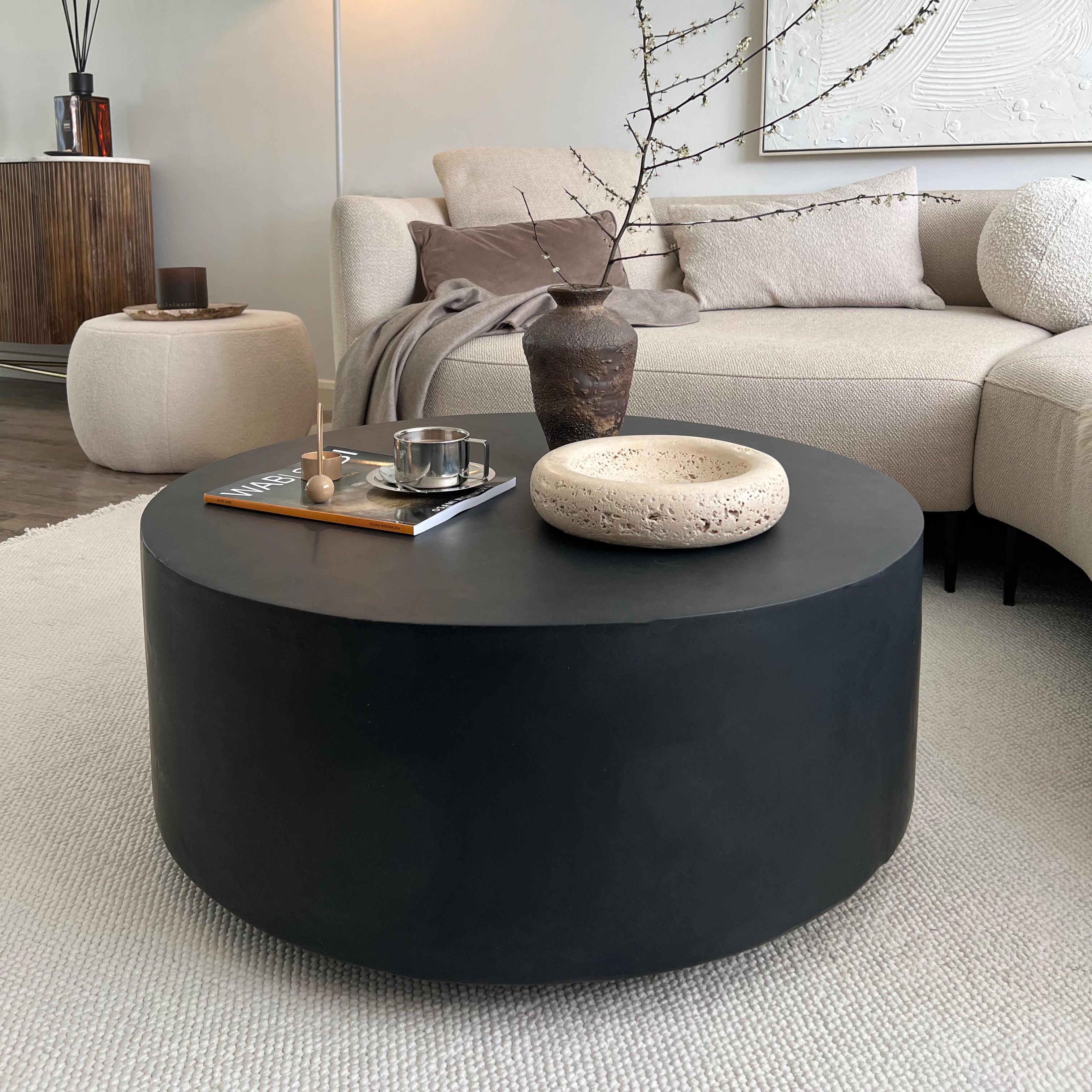 Angelo - Table basse ronde en Onyx au design minimaliste - Grande Center Kasa