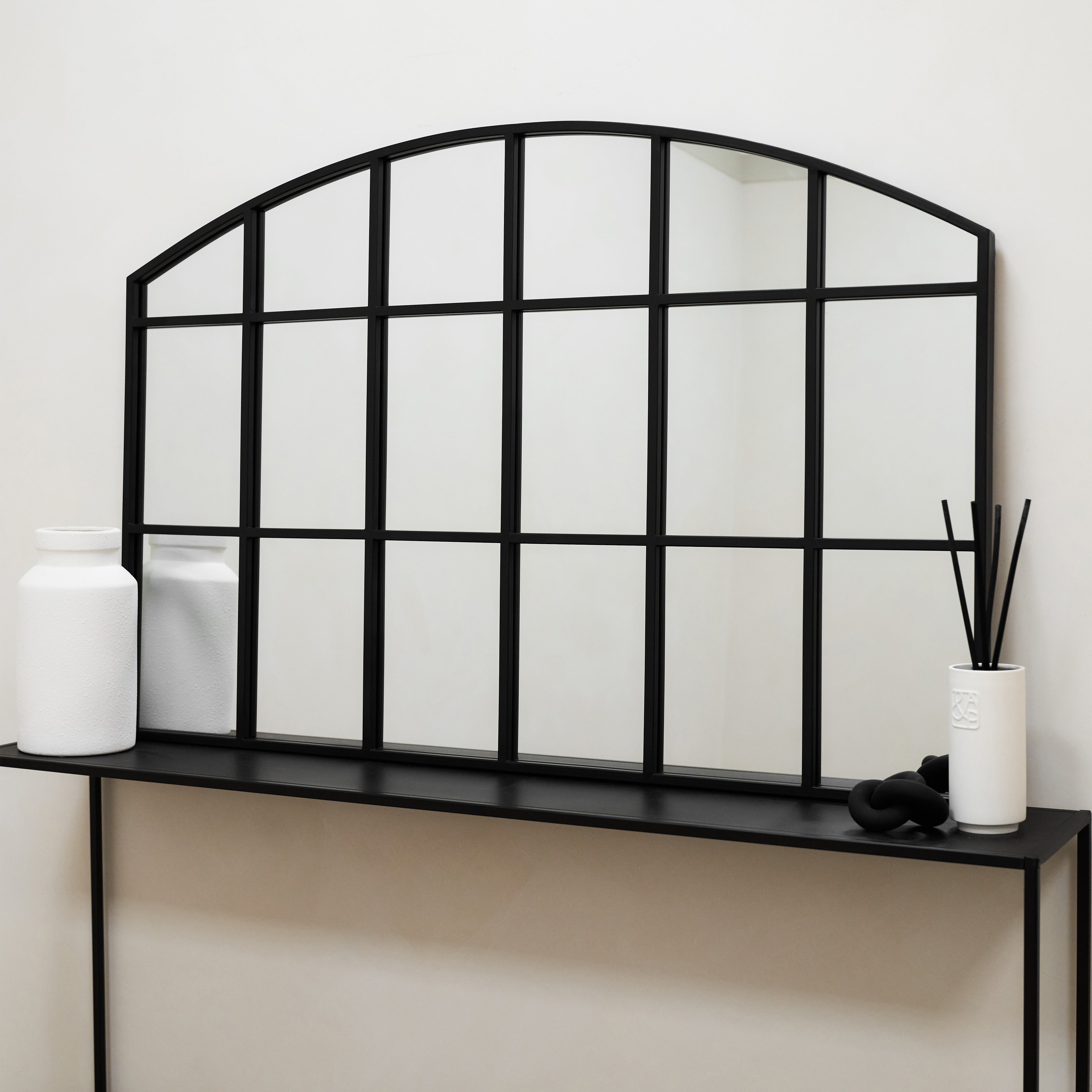 Miroir de Fenêtre Arqué en Métal Noir de Style Industriel - 120 cm x 80 cm Center Kasa