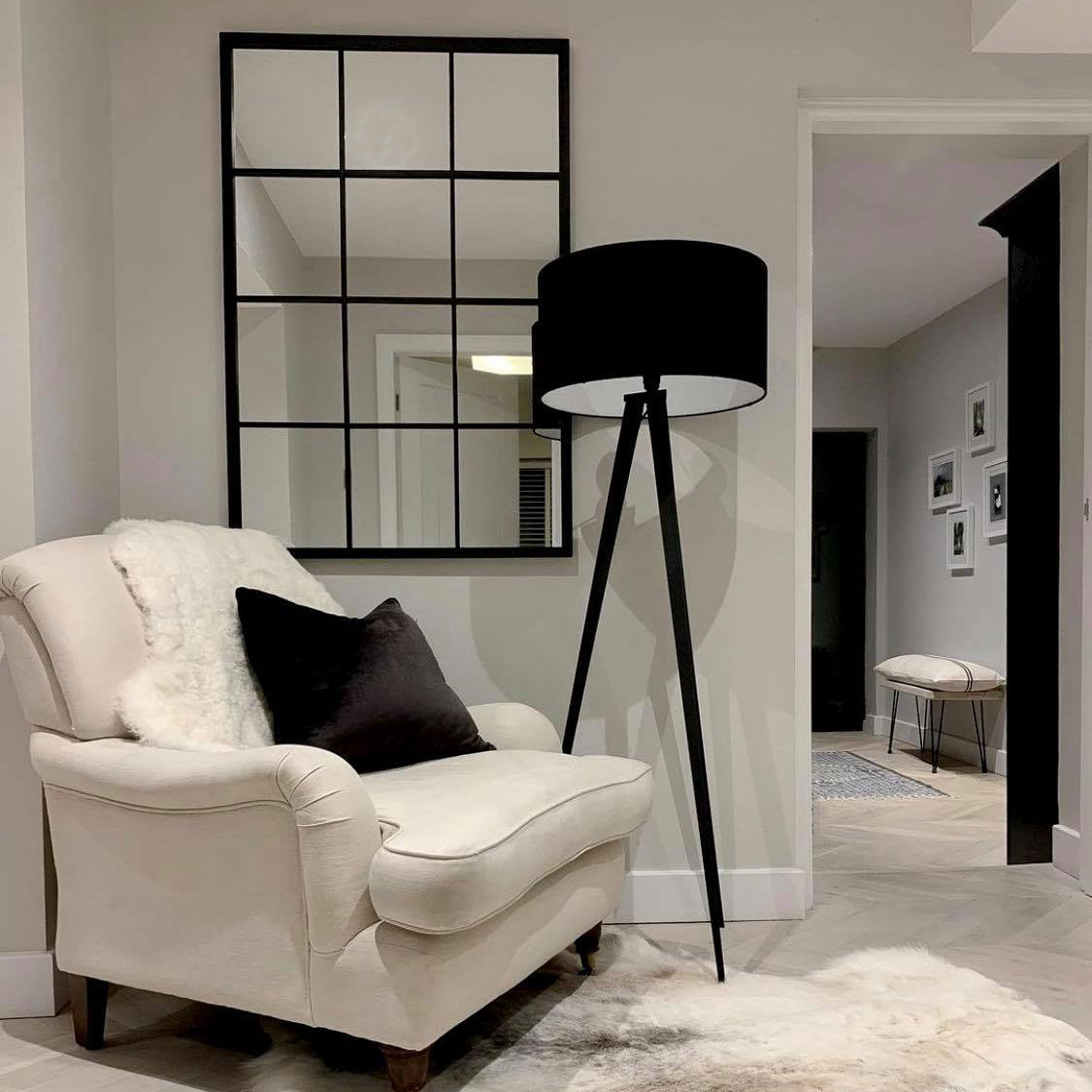 Miroir Mural Industriel Style Verrière Brooklyn - Métal Noir Mat 120 x 80 cm Center Kasa