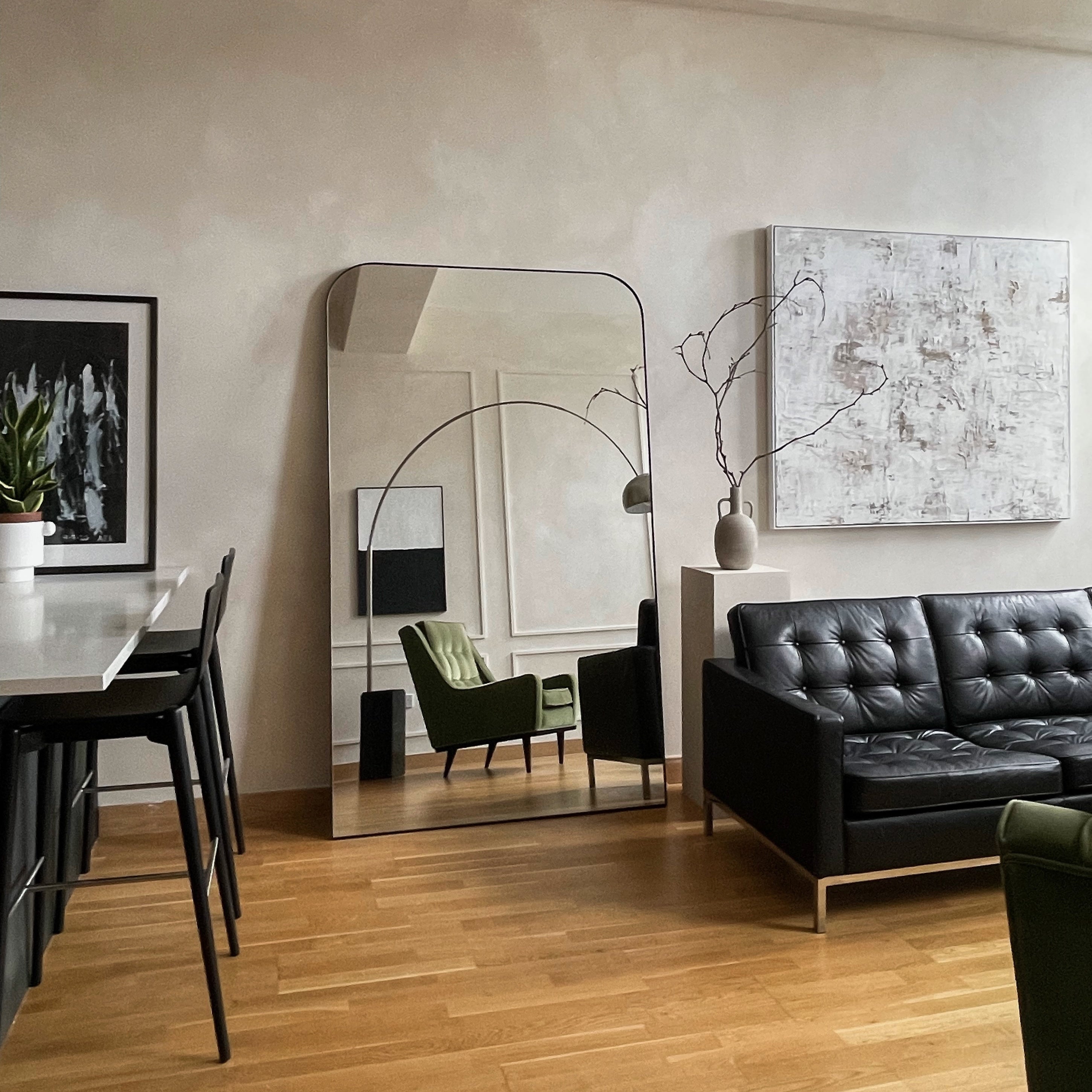 Theo - Miroir de Sol Cintré en Métal Noir Mat - 200 cm x 120 cm Center Kasa