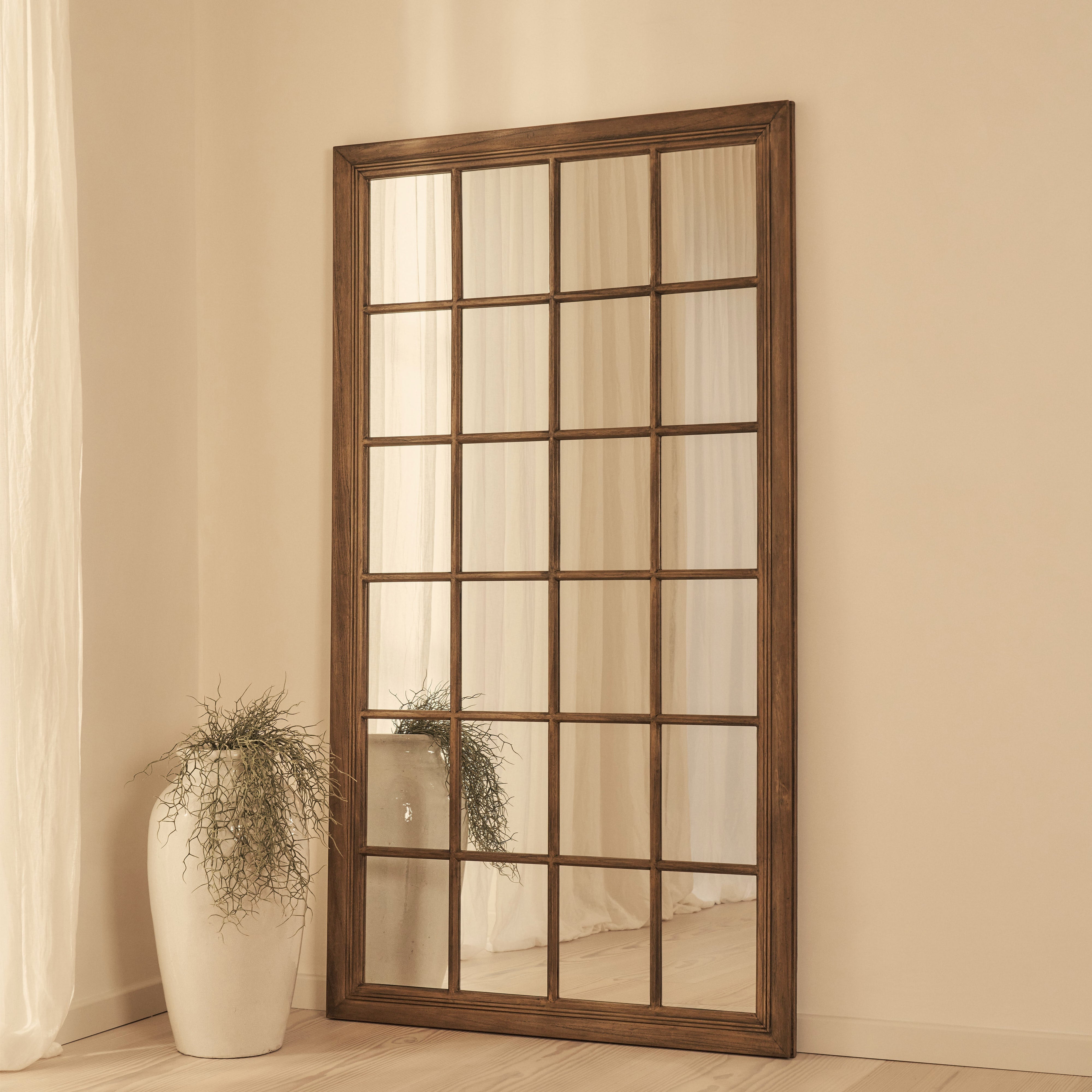 Sasha - Miroir de Fenêtre Pleine Longueur en Bois Foncé Style Shabby Chic, 180 cm x 100 cm Center Kasa