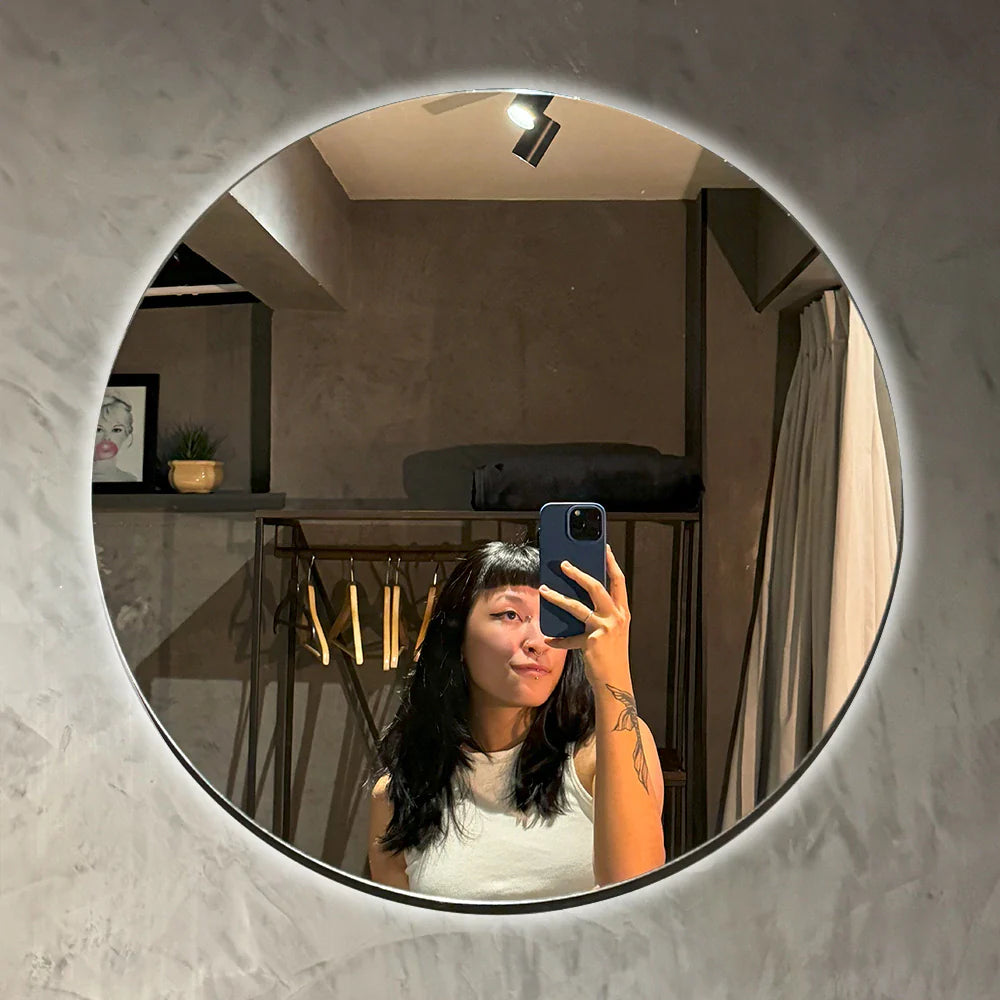 Miroir rond étroit avec LED