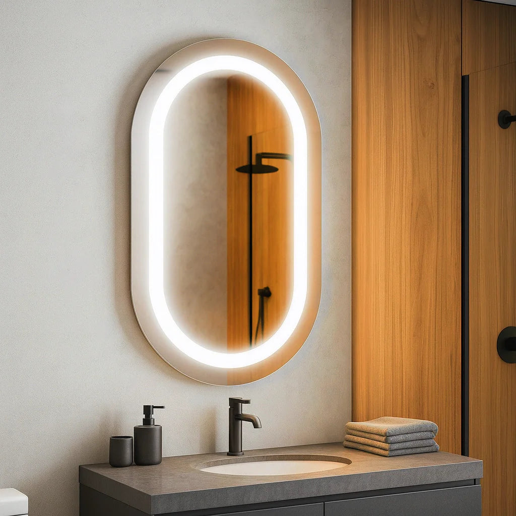Miroir capsule en verre dépoli avec LED Center Kasa