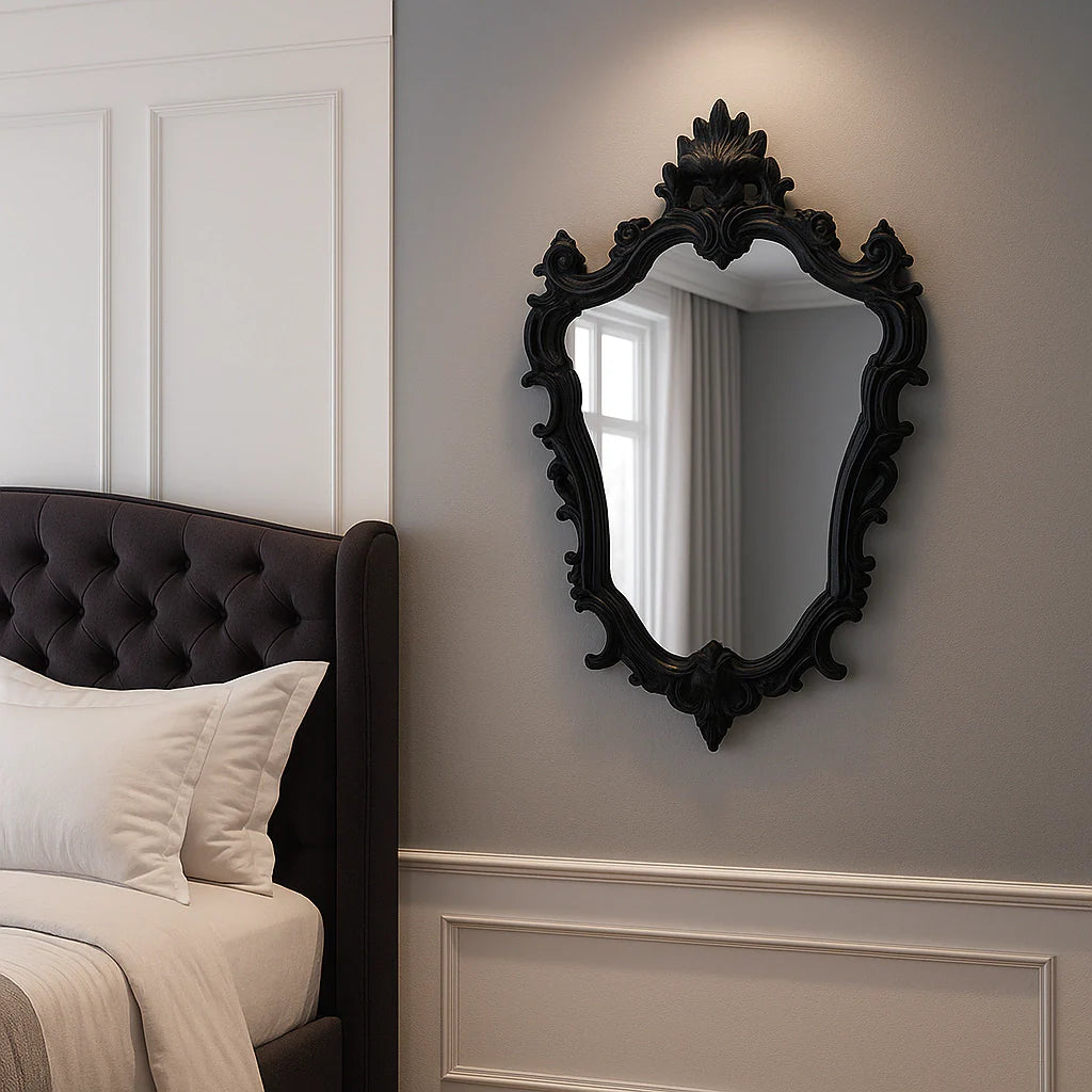 Miroir mural classique avec cadre en résine noire, 40 x 60