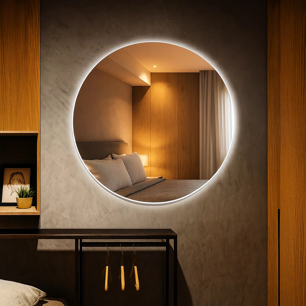 Miroir rond étroit avec LED