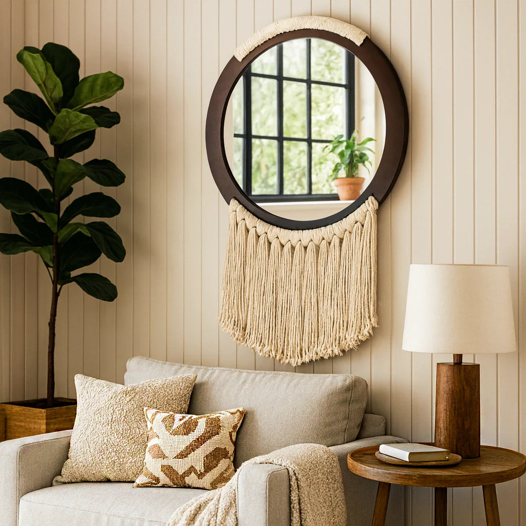 Miroir bohème à franges 40