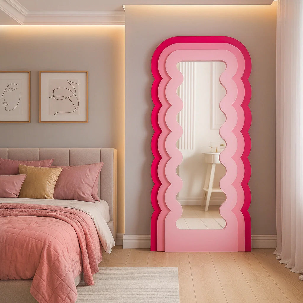 Miroir ondulé rose 180x80cm