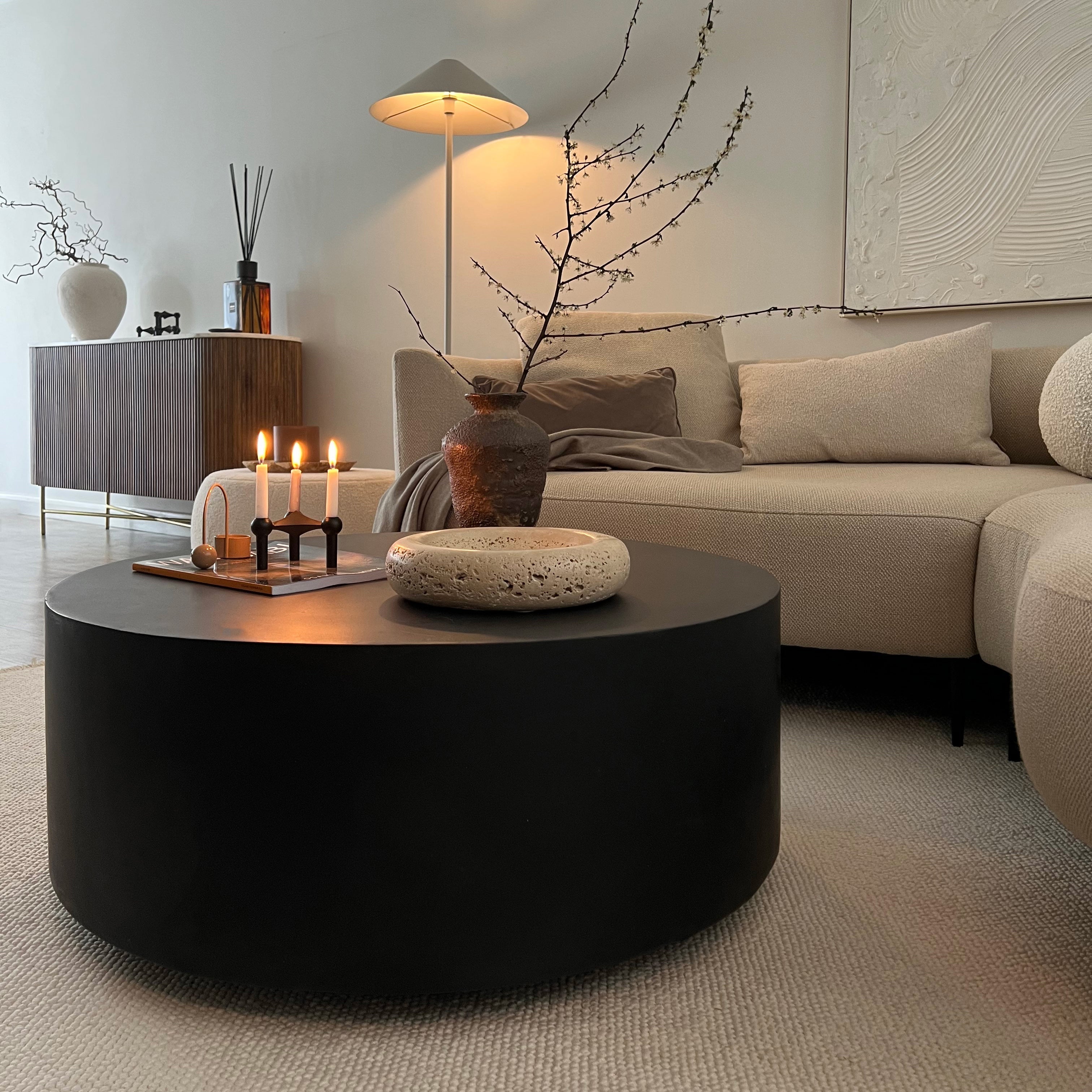 Angelo - Table basse ronde en Onyx au design minimaliste - Grande Center Kasa