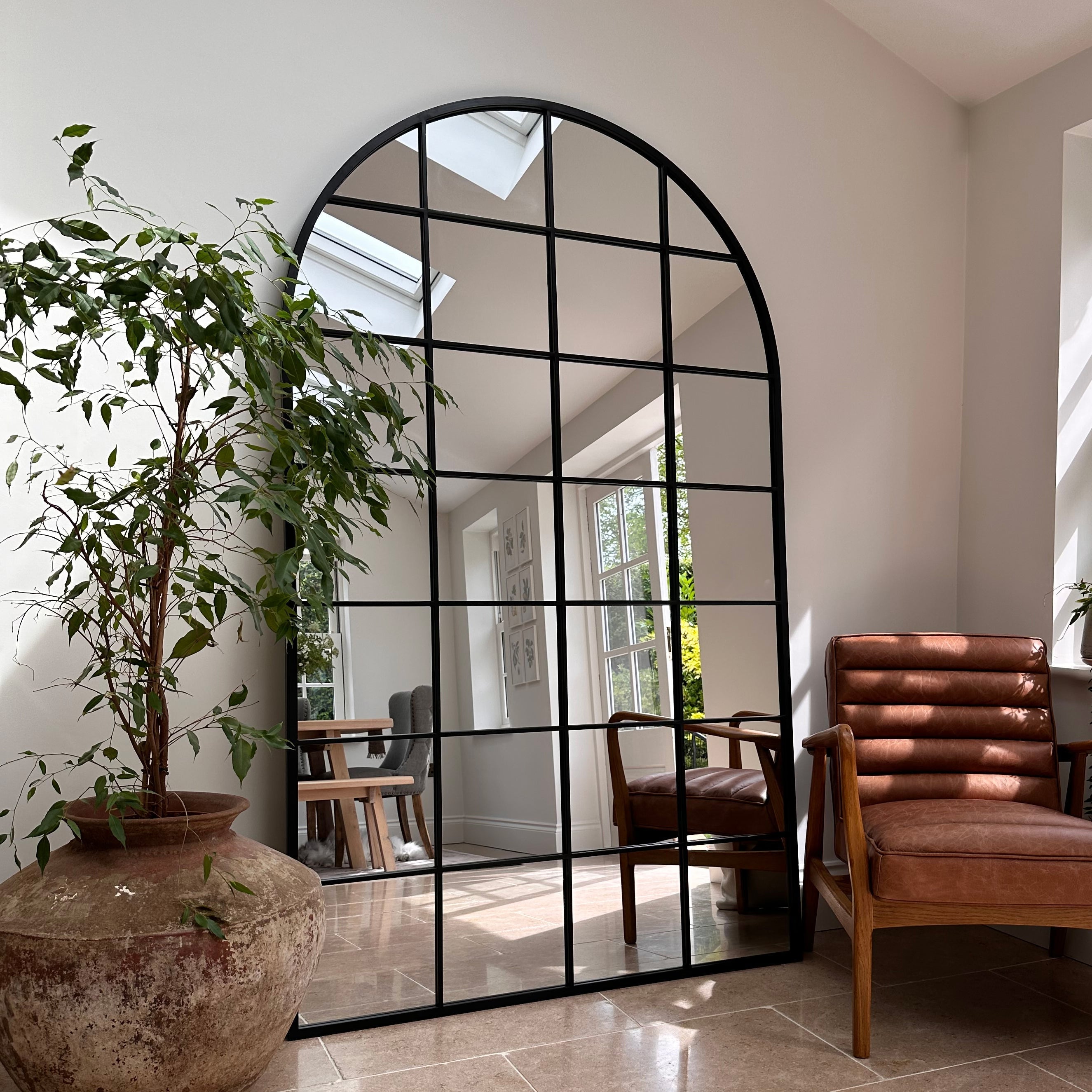 Miroir Arqué Brooklyn - Grand Miroir Mural et de Jardin Industriel en Métal Noir - 200 cm x 120 cm Center Kasa