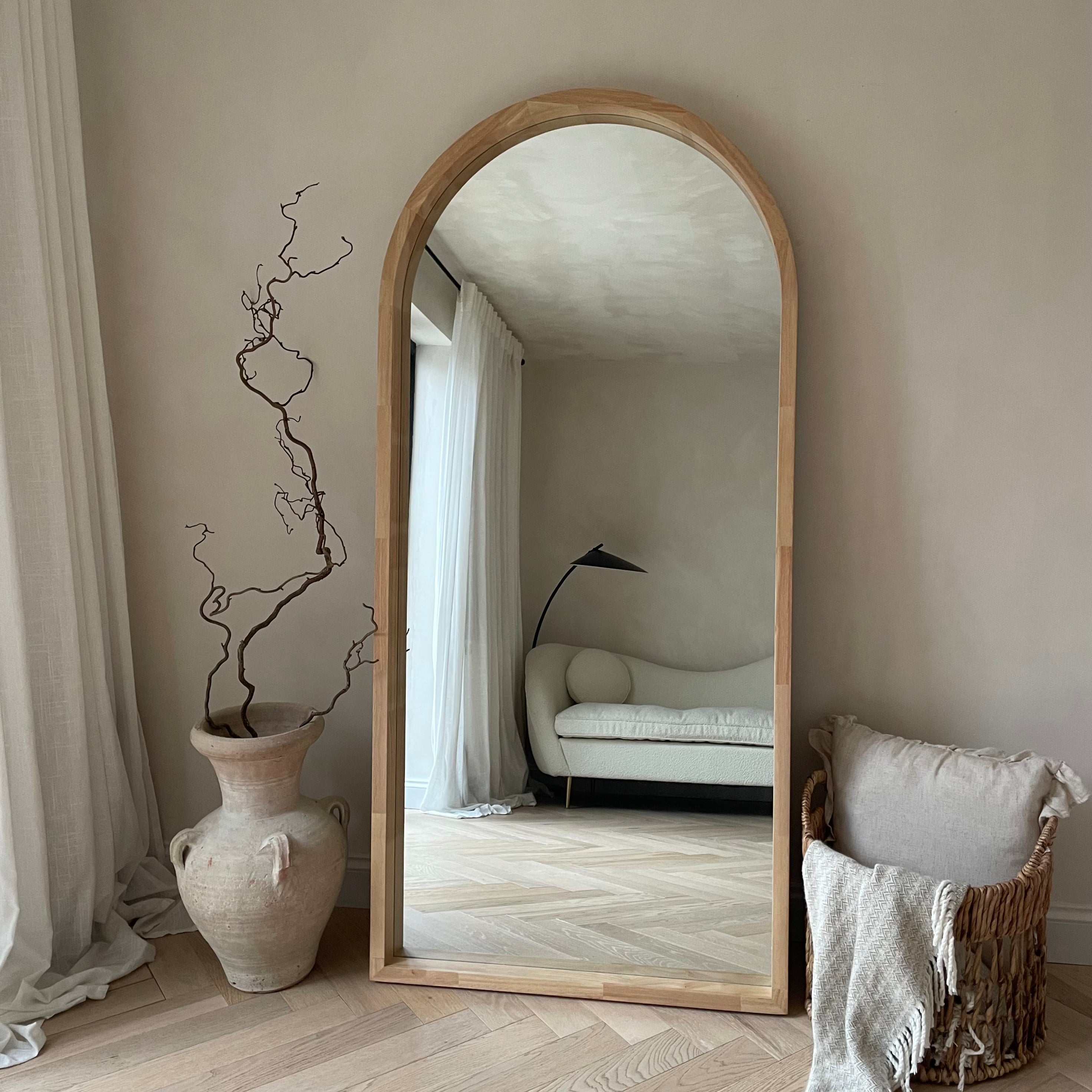 Lilia - Miroir Arqué Pleine Longueur en Bois Naturel - 170 cm x 80 cm Center Kasa