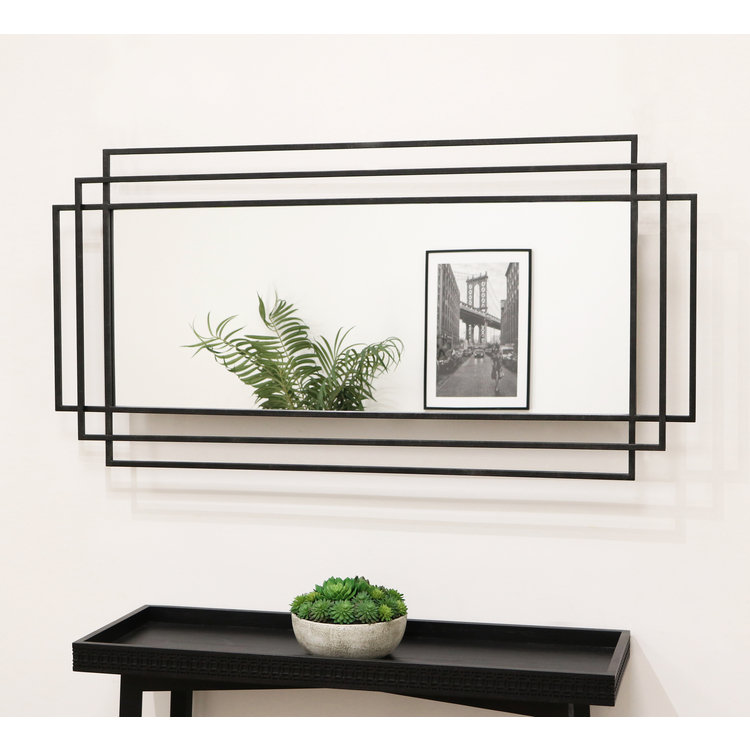 Amalfi - Grand Miroir Mural Art Déco en Métal Noir - 140 cm x 70 cm Center Kasa