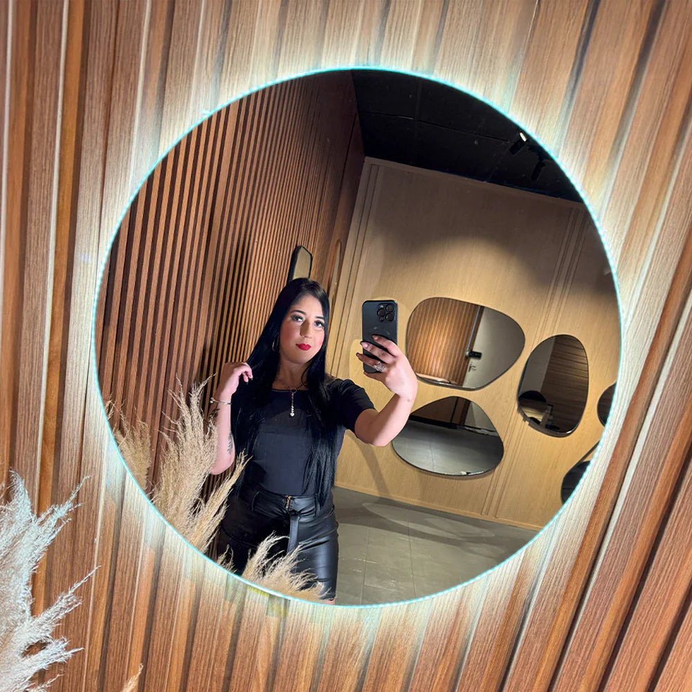 Miroir rond étroit avec LED