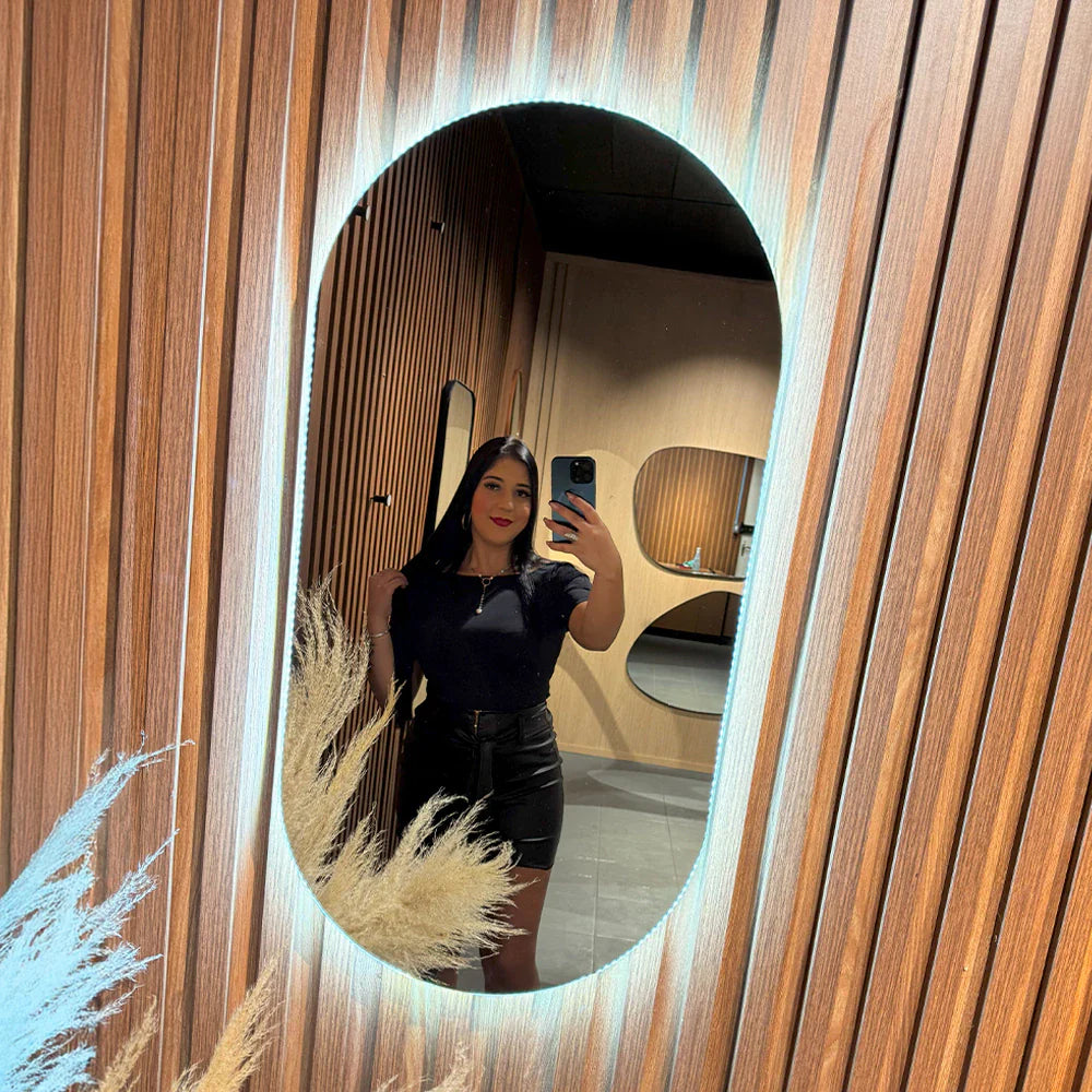 Miroir rond étroit avec LED